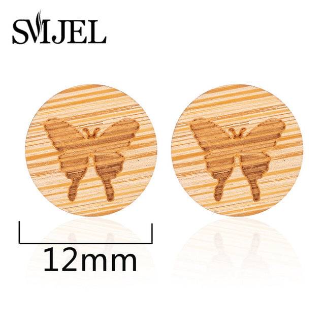 SMJEL Wood Earings Jewelry Cute Animal Fox Stud Earring for Women Girls Kids Mickey Ear Earrings Piercing Pendients Party Gifts