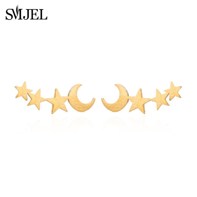 SMJEL Trendy Star Earrings Ear Climber Tiny Star Moon Stud Earrings For Women Everyday Jewelry Boho  Elephant Animal Ear Cuff