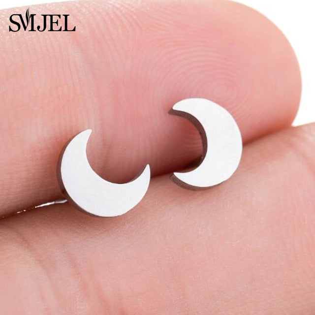 SMJEL Fashion Cute Animal Stud Earrings for Women Kids Stainless Steel Jewelry Cat Moon Star Earings Jewelry Accessories Gifts