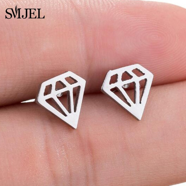 SMJEL Fashion Cute Animal Stud Earrings for Women Kids Stainless Steel Jewelry Cat Moon Star Earings Jewelry Accessories Gifts