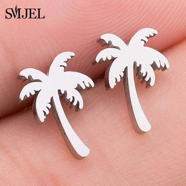 SMJEL Fashion Cute Animal Stud Earrings for Women Kids Stainless Steel Jewelry Cat Moon Star Earings Jewelry Accessories Gifts