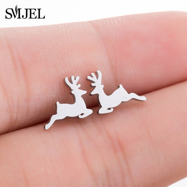 SMJEL Fashion Cute Animal Stud Earrings for Women Kids Stainless Steel Jewelry Cat Moon Star Earings Jewelry Accessories Gifts