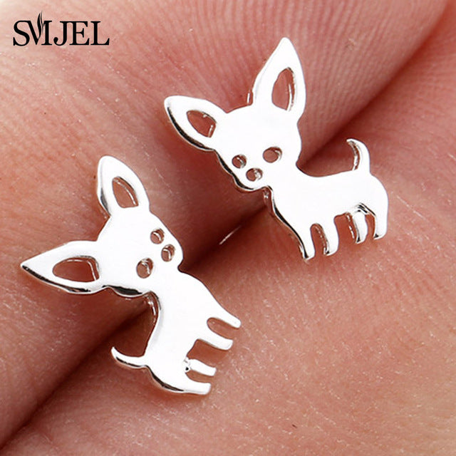 SMJEL Fashion Cute Animal Stud Earrings for Women Kids Stainless Steel Jewelry Cat Moon Star Earings Jewelry Accessories Gifts