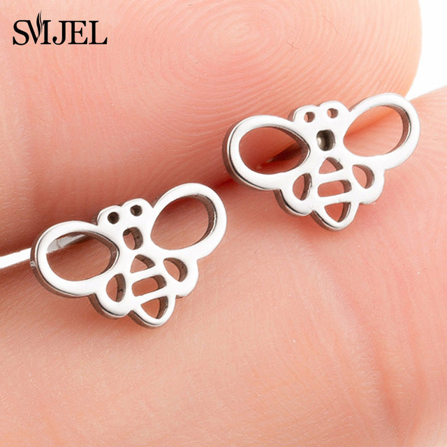 SMJEL Fashion Cute Animal Stud Earrings for Women Kids Stainless Steel Jewelry Cat Moon Star Earings Jewelry Accessories Gifts