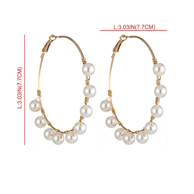 New Boho White Imitation Pearl Round Circle Hoop Earrings Women Gold Color Big Earings Korean Jewelry Brincos Statement Earrings