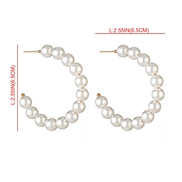 New Boho White Imitation Pearl Round Circle Hoop Earrings Women Gold Color Big Earings Korean Jewelry Brincos Statement Earrings