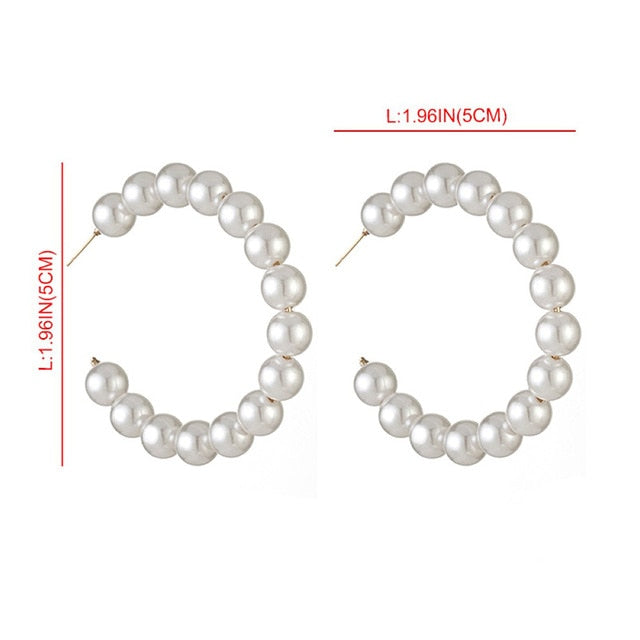 New Boho White Imitation Pearl Round Circle Hoop Earrings Women Gold Color Big Earings Korean Jewelry Brincos Statement Earrings