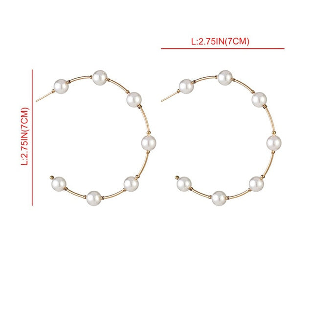 New Boho White Imitation Pearl Round Circle Hoop Earrings Women Gold Color Big Earings Korean Jewelry Brincos Statement Earrings