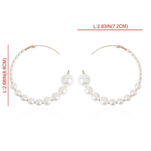 New Boho White Imitation Pearl Round Circle Hoop Earrings Women Gold Color Big Earings Korean Jewelry Brincos Statement Earrings