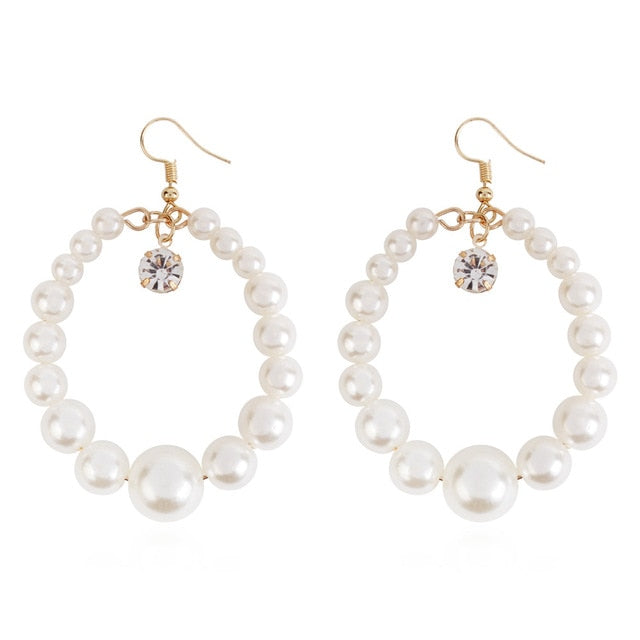 New Boho White Imitation Pearl Round Circle Hoop Earrings Women Gold Color Big Earings Korean Jewelry Brincos Statement Earrings