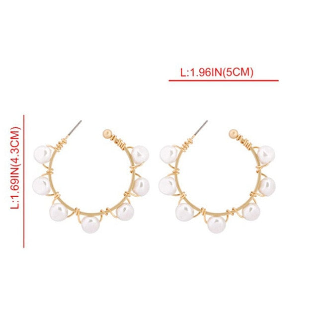 New Boho White Imitation Pearl Round Circle Hoop Earrings Women Gold Color Big Earings Korean Jewelry Brincos Statement Earrings