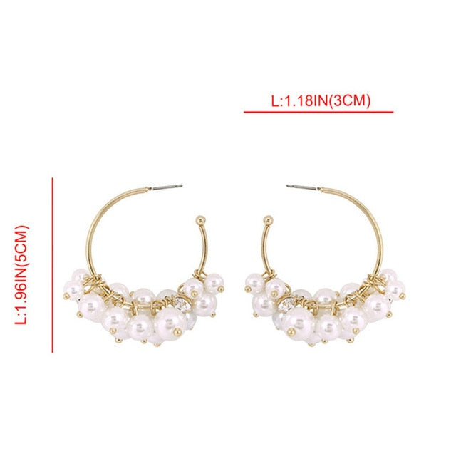 New Boho White Imitation Pearl Round Circle Hoop Earrings Women Gold Color Big Earings Korean Jewelry Brincos Statement Earrings