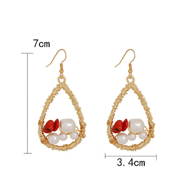 New Boho White Imitation Pearl Round Circle Hoop Earrings Women Gold Color Big Earings Korean Jewelry Brincos Statement Earrings