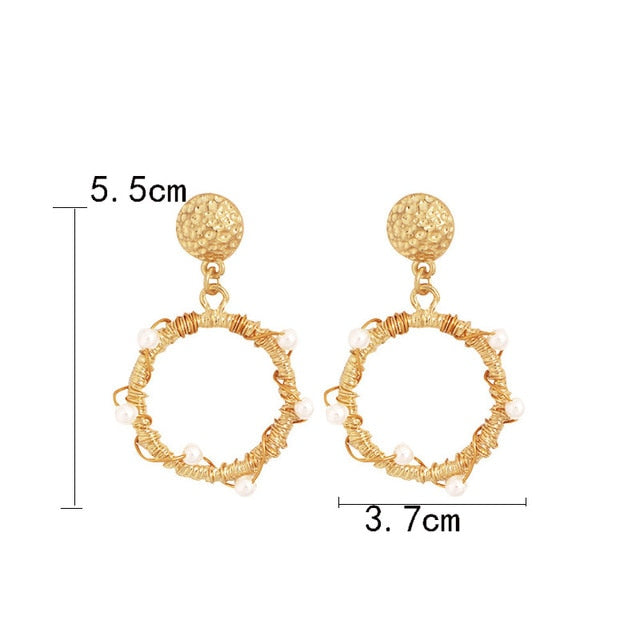 New Boho White Imitation Pearl Round Circle Hoop Earrings Women Gold Color Big Earings Korean Jewelry Brincos Statement Earrings