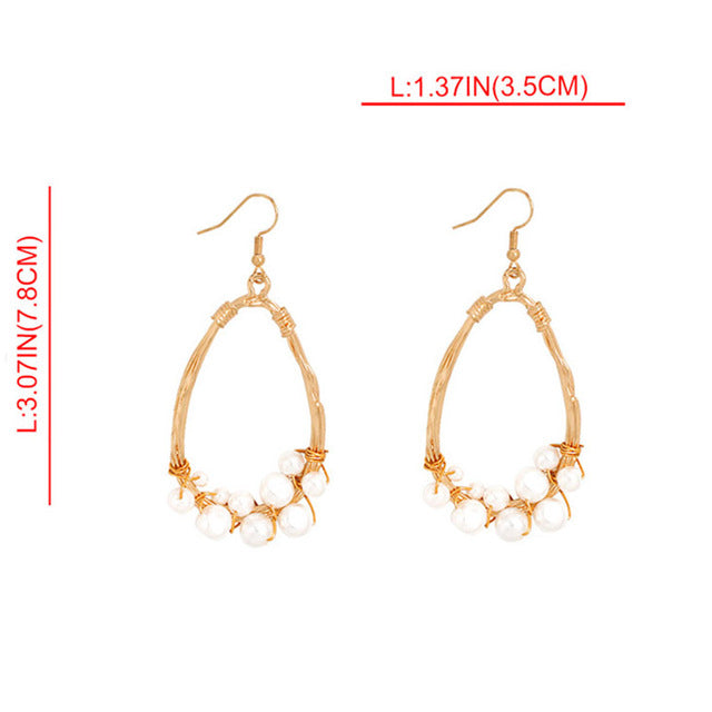 New Boho White Imitation Pearl Round Circle Hoop Earrings Women Gold Color Big Earings Korean Jewelry Brincos Statement Earrings